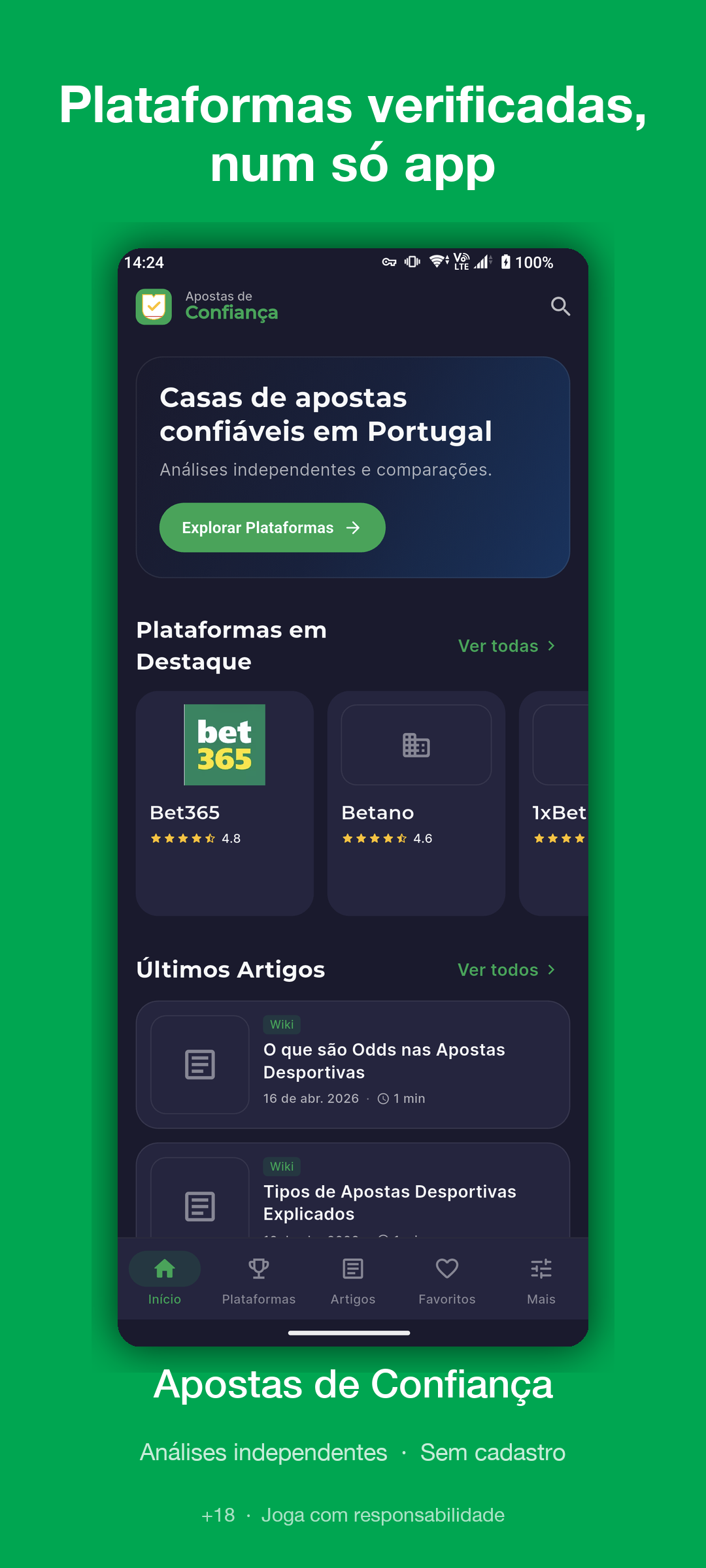 Ecrã inicial da app — destaque das melhores casas